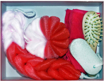 EZ Life 5 Piece Spa Bath Hamper Set - Pink -Loofah, Scrubber, Brush, Pumice Stone & Napkin(Pink)
