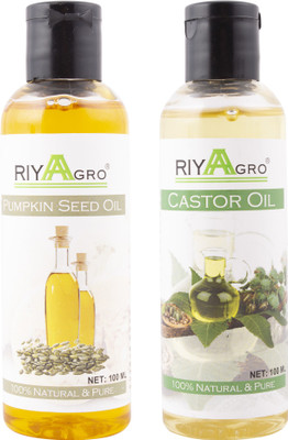 RIYAAGRO (Combo Pack of 2) 100 % Natrual & Pure Undiluted Cold Pressed (Pumpkin Seed & Castor Oil) For Hair-Scalp-Skin-Face-Nails-- 100 ml(100 ml)
