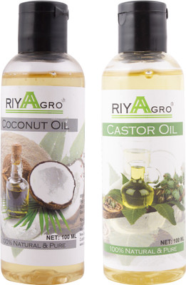 

RIYAAGRO (Combo Pack of 2) 100 % Natrual & Pure Undiluted Cold Pressed (Coconut & Castor Oil) For Hair-Scalp-Skin-Face-Nails-- 100 ml(100 ml)