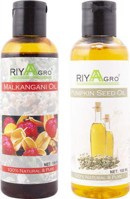 

RIYAAGRO (Combo Pack of 2) 100 % Natrual & Pure Undiluted Cold Pressed (Malkangani & Pumpkin Seed Oil) For Hair-Scalp-Skin-Face-Nails-- 100 ml(100 ml)