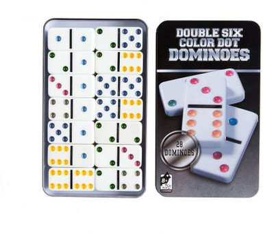 

Jonquin Double Six Color Dot Dominoes Set With Metal Tin Case, Set of 28 Board Game