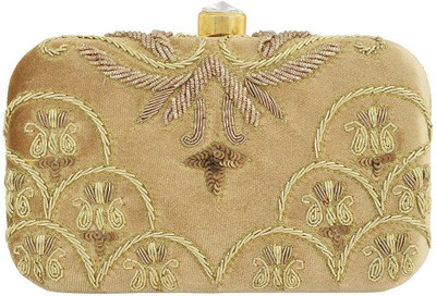 

Tooba Handicraft Casual Gold Clutch