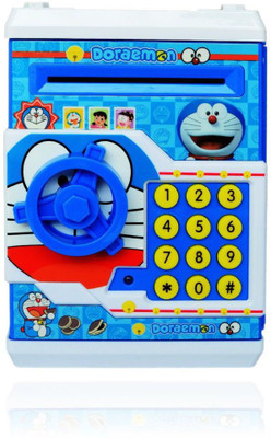 Technuv Toys Cartoon Printed Money Safe Kids Piggy Savings ATM Bank with Electronic Lock Coin Bank(Blue)