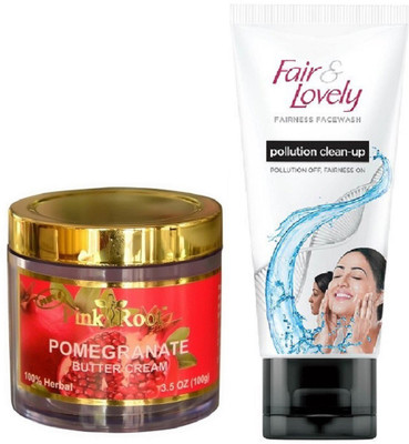 

Pink Root Pomegranate Butter Cream 100gm and Fair & Lovely Fairness FaceWash Pollution Clean-Up 100gm(Set of 2)