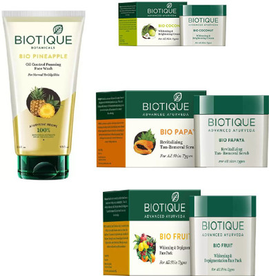 

BIOTIQUE BIO Honey Oil Refreshing Foaming Face Wash, Fruit Whitening & Depigmentation Face Pack, Papaya Revitalizing Tan-Removal Scrub, Coconut Whitening & Brightening Cream(Set of 4)