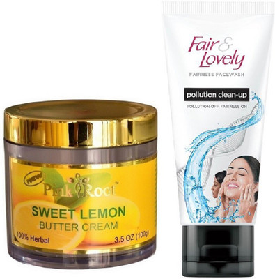 

Pink Root Sweet Lemon Butter Cream 100gm and Fair & Lovely Fairness FaceWash Pollution Clean-Up 100gm(Set of 2)