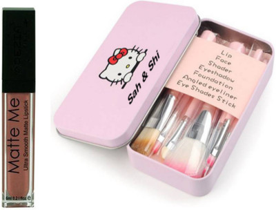 

Sah&Shi Matte Me Ultra Smooth Light Brown Liquid Lipstick (6ml) with Set of 7 Make-up Brushes(Set of 2)