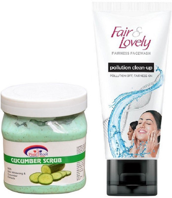 

Pink Root Cucumber Scrub 500ml and Fair & Lovely Fairness FaceWash Pollution Clean-Up 100gm(Set of 2)