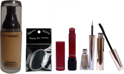 

Studio Fix Combo Silicon Puff With Matchmaster Liquid Foundation & Lipstick, Eyeliner & Mascara(Set of 5)