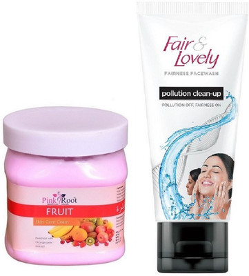 

Pink Root Fruit Cream 500ml and Fair & Lovely Fairness FaceWash Pollution Clean-Up 100gm(Set of 2)