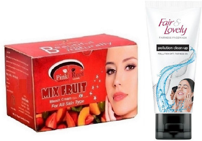 

Pink Root Mix Fruit Bleach 250g and Fair & Lovely Fairness FaceWash Pollution Clean-Up 100gm(Set of 2)
