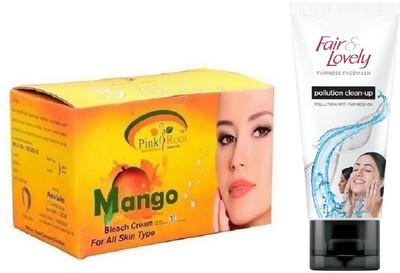 

Pink Root Mango Bleach 250g and Fair & Lovely Fairness FaceWash Pollution Clean-Up 100gm(Set of 2)