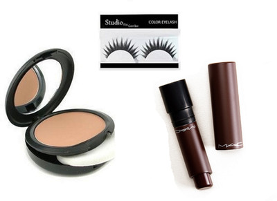 

Studio fix combo Eyelashes,Compact & Mac Liptensity Driftwood Matte Finish lipstick(Set of 3)