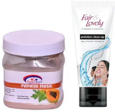 

Pink Root Papaya Mask 500ml and Fair & Lovely Fairness FaceWash Pollution Clean-Up 100gm(Set of 2)