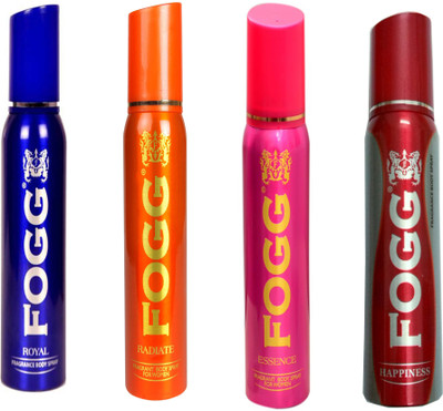 Fogg RADIATE DEODORANT 120 ML+ ROYAL DEODORANT 120 ML+ ESSENCE DEODORANT 120 ML+ HAPPINESS DEODORANT 120 ML Deodorant Spray - For Men & Women(120 ml, Pack of 4)
