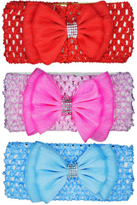 

FAVINO Crochet Cutwork Flower Baby Headband ( Red, Pink, Blue ) 3 Pcs Set Head Band(Multicolor)