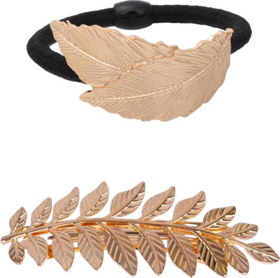 

Aaishwarya Golden Leaf Motif Hair Tie & pins Combo Hair Accessory Set(Gold)