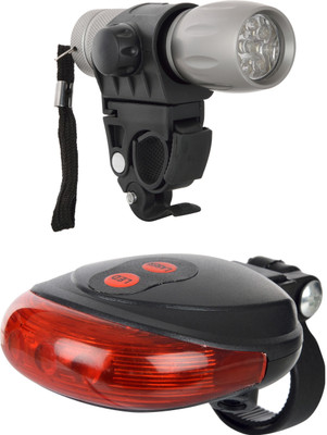 

Dark Horse Bicycle 9 LED 3 Mode Aluminum-Alloy Headlight and Bicycle 7 Mode 5 LED Bright Tail Light with 2 Red Laser Beam Combo LED Front Rear Light Combo(Grey)