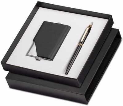 

Pennline Atlas Black Gold Trim Ballpoint Pen With Business Card Holder Gift Combo Pen Gift Set(Pack of 2)