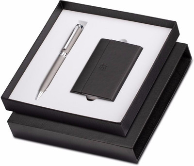 

Pennline Hercules Matte Grey Ballpoint Pen With Business Card Holder Gift Combo Ball Pen(Pack of 2)