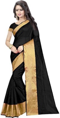 FASHIONVOGUE Embellished Fashion Kota Cotton Saree(Black, Gold)