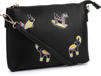 

Global Desi Women Casual Black PU Sling Bag