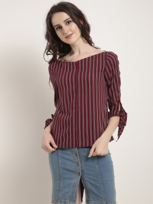 RARE Casual 3/4 Sleeve Striped Women Maroon Top