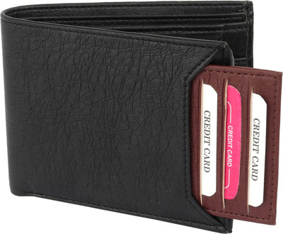 

Wildedge Men Black Artificial Leather Wallet(5 Card Slots), Black with brown detachable card holder
