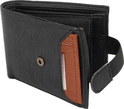 

Wildwolf Men Black Artificial Leather Wallet(5 Card Slots), Black with tan detachable card holder.