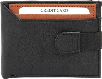 

Wildwolf Men Black Artificial Leather Wallet(5 Card Slots), Black with tan detachable card holder..