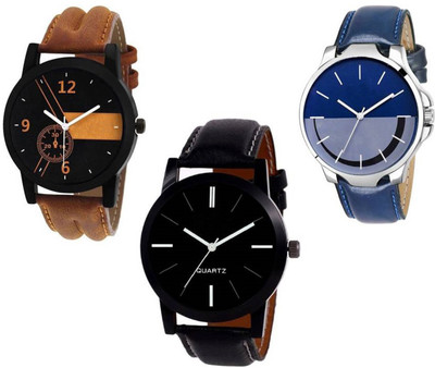 

iDIVAS Combo Of Three Multicolour Leather Strap Watch - For Men
