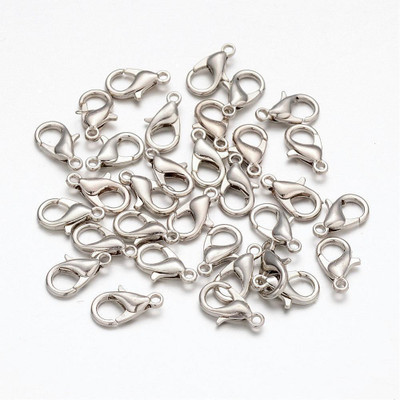 Sparkle lobster clasp 12mm silver plated 100 pc