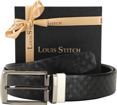 

LOUIS STITCH Men Formal Black Genuine Leather Reversible Belt, Reversible black and brown