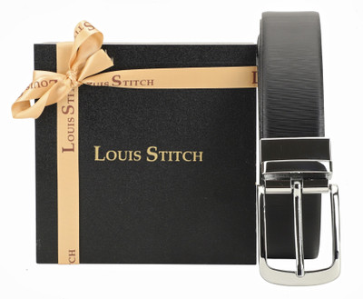 

LOUIS STITCH Men Party Black Genuine Leather Reversible Belt, Reversible black and brown