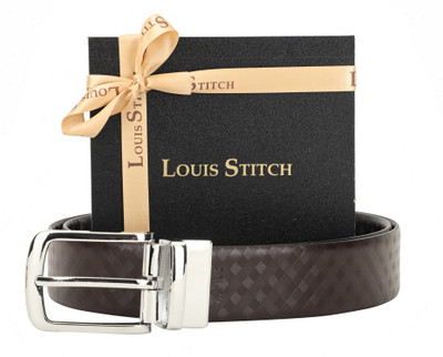 

LOUIS STITCH Men Formal Brown Genuine Leather Reversible Belt, Reversible black and brown
