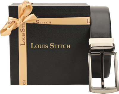 

LOUIS STITCH Men Party Black Genuine Leather Reversible Belt, Reversible black and brown