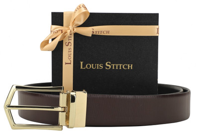 

LOUIS STITCH Men Formal Brown Genuine Leather Reversible Belt, Reversible black and brown