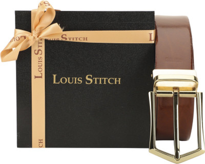 

LOUIS STITCH Men Party Brown Genuine Leather Reversible Belt, Reversible black and brown