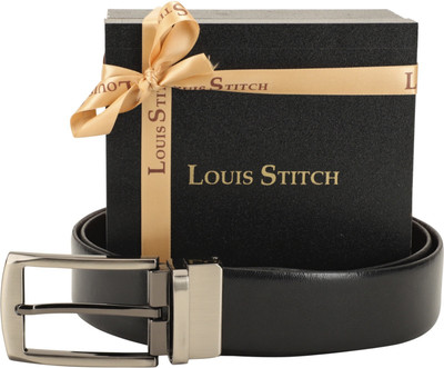 

LOUIS STITCH Men Formal Black Genuine Leather Reversible Belt, Reversible black and brown