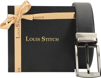 

LOUIS STITCH Men Party Black Genuine Leather Reversible Belt, Reversible black and brown