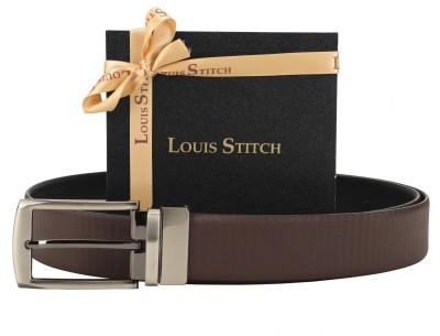 

LOUIS STITCH Men Formal Brown Genuine Leather Reversible Belt, Reversible black and brown