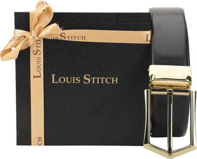 

LOUIS STITCH Men Party Black Genuine Leather Reversible Belt, Reversible black and brown