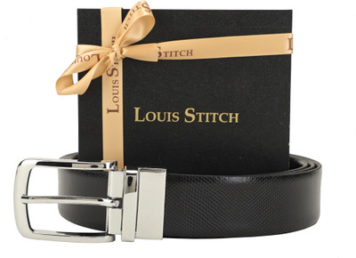 

LOUIS STITCH Men Formal Black Genuine Leather Reversible Belt, Reversible black and brown