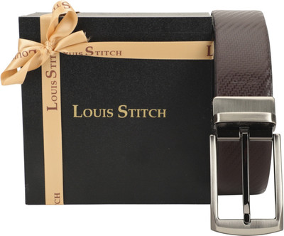 

LOUIS STITCH Men Party Brown Genuine Leather Reversible Belt, Reversible black and brown