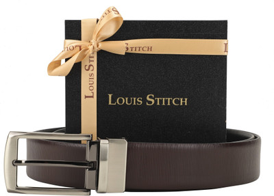 

LOUIS STITCH Men Formal Brown Genuine Leather Reversible Belt, Reversible black and brown