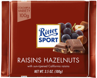 Ritter Sport Raisin Hazelnuts with sun-riped California Raisins - 100g (3.5oz) Bars(100 g)