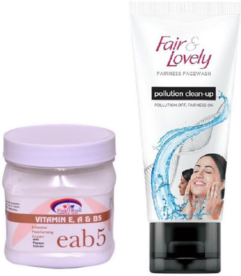 

Pink Root Vitamin eab5 Cream 500ml and Fair & Lovely Fairness FaceWash Pollution Clean-Up 100gm(Set of 2)