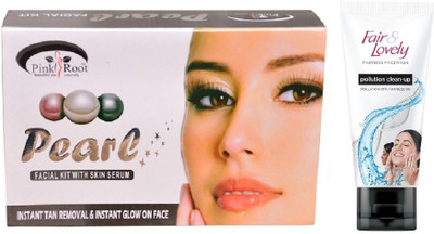 

Pink Root Pearl Facial Kit 83gm and Fair & Lovely Fairness FaceWash Pollution Clean-Up 100gm(Set of 2)