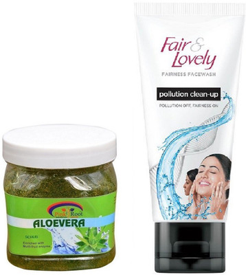 

Pink Root Aloe Vera Scrub 500ml and Fair & Lovely Fairness FaceWash Pollution Clean-Up 100gm(Set of 2)