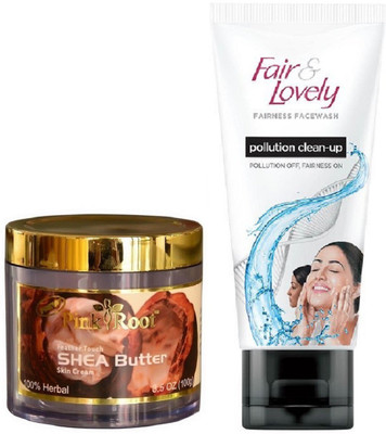 

Pink Root Shea Butter Skin Cream 100gm and Fair & Lovely Fairness FaceWash Pollution Clean-Up 100gm(Set of 2)